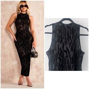 NEW SHEIN BAE Allover Pattern Sheer Mesh Bodycon Dress, size large 8/10